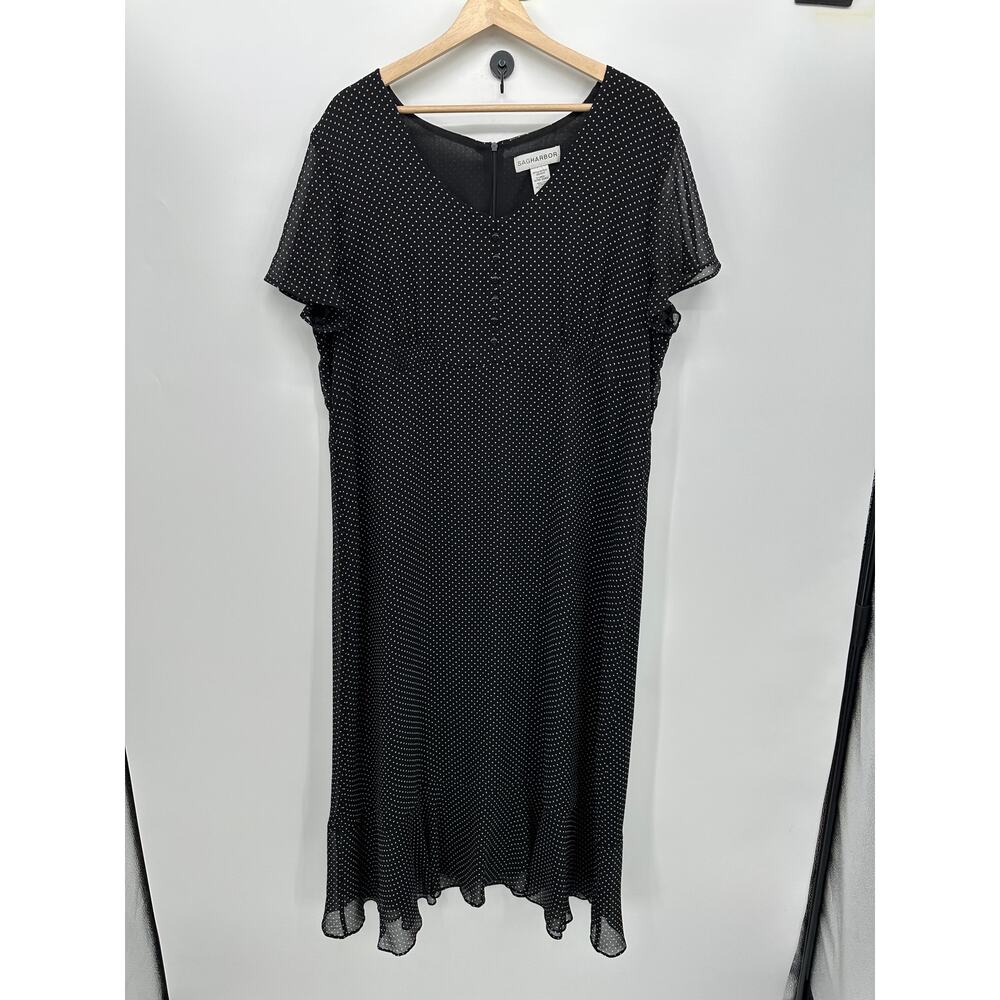 Sagharbor Womens Black Maxi Dress Size XL Dainty Fairy Y2K Polka Dot Coquette